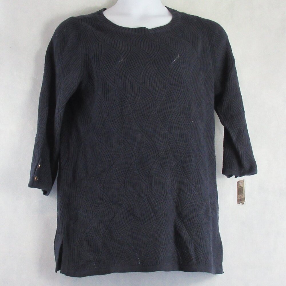 Charter Club Women's Plus Size Pointelle Textured Sweater, Deepest Navy Blue, 0X